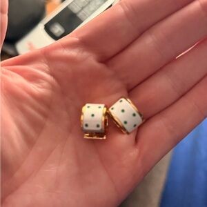 Kate Spade New York Heritage Green & White Polka Dot Huggies (hoops)